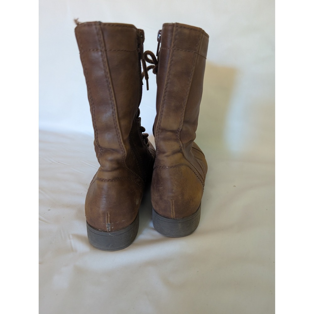 Brown Lace Up Combat Boots, Riding Side Zip Cap Toe Mid Calf Size 10 RN17730 - Picture 3 of 5